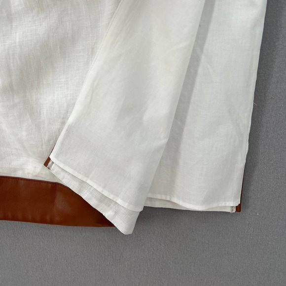 STAUD Dress Womens Small White Whiskey Perla Midi Linen Cut Out Sheath Leather - Picture 11 of 16